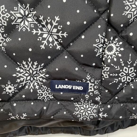 Land's End Women's Quilted Puffer Vest Black with White Snowflakes Large - Picture 6 of 9